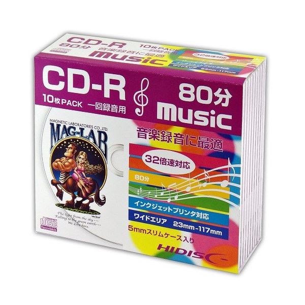 (まとめ)HIDISC CD-R 音楽用5mmスリムケース10P HDCR80GMP10SC【×5セット】 送料無料！
