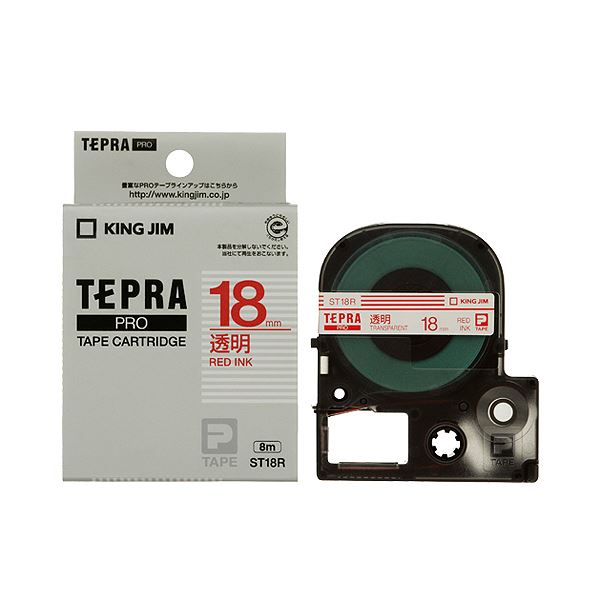 （まとめ） キングジム テプラ PRO テープカートリッジ 18mm 透明／赤文字 ST18R 1個 【×4セット】 送料無料！