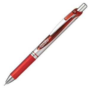 (まとめ) ぺんてる ゲルインクボールペン ノック式エナージェル 0.5mm 赤 (軸色 シルバー) BLN75Z-B 1本 【