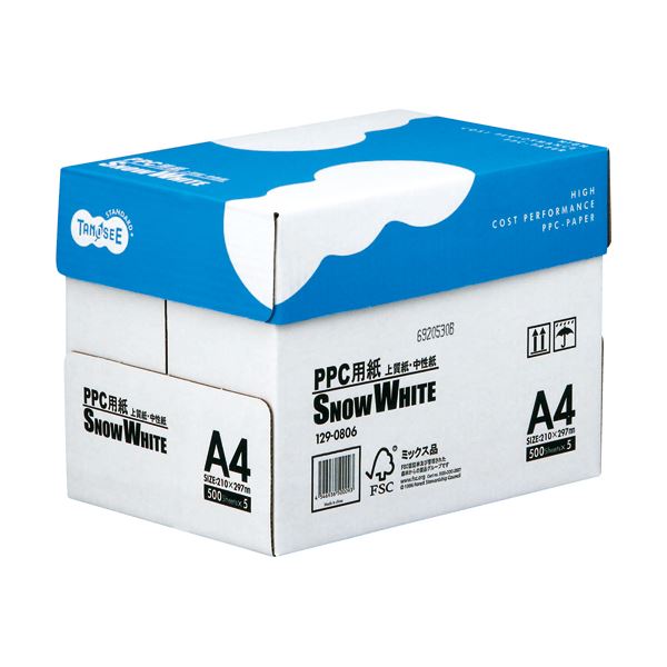 （まとめ） TANOSEE PPC用紙 SNOW WHITE A4 1箱（2500枚：500枚×5冊） 【×10セット】 送料無