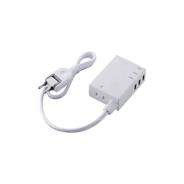 （まとめ） エレコム USBタップ/USBメス×3/AC×1/ケーブル60cm/3.1A/ホワイト MOT-U06-2134WH