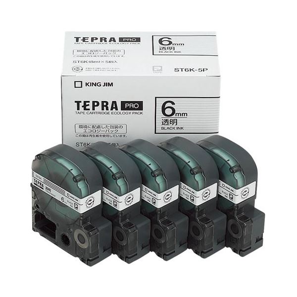 (まとめ）キングジム テプラ PRO テープカートリッジ 6mm 透明/黒文字 ST6K-5P 1パック(5個)【×3セット】