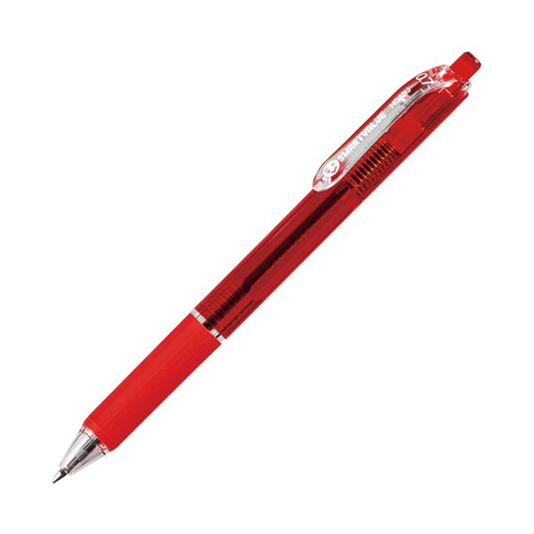 （まとめ） スマートバリュー ノック式油性ボールペン H048J-RD 赤【×50セット】