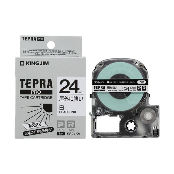 （まとめ）キングジム テプラ PRO テープカートリッジ 屋外に強いラベル 24mm 白/黒文字 SS24KV 1個 【×3セッ
