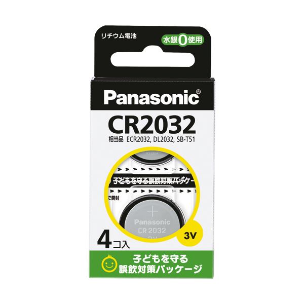 （まとめ）パナソニック コイン形リチウム電池 3V CR-2032/4H 1パック（4個） 【×3セット】
